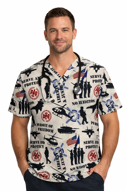 serve and protect patriotic print scrub tops