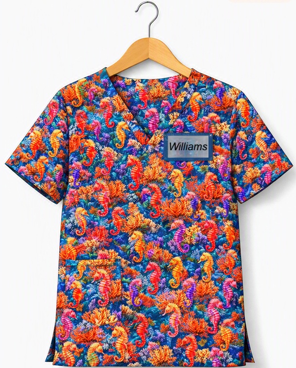 AO91826 - SEAHORSE CORAL scrub tops