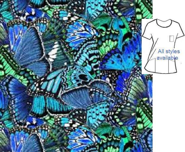 G109A-466ES - Summer Blue - Butterfly Print Scrubs