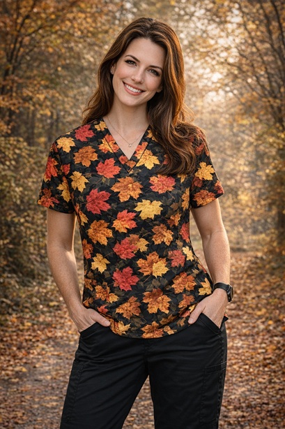 Maple Colors seasonal autumn print scrub tops