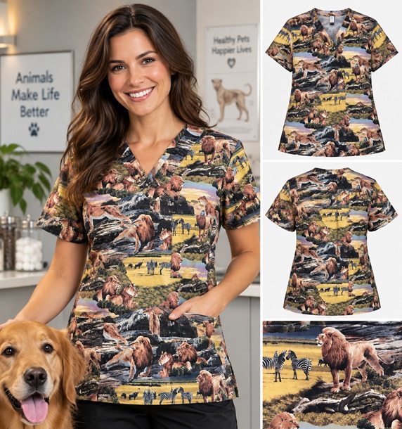 safari kingdom scrub top
