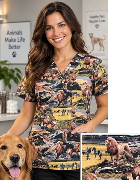 VET13LIMITED - SAFARI KINGDOM animal print scrub tops