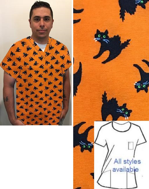 HAL81214 - Scaredy Cats - Halloween print scrubs