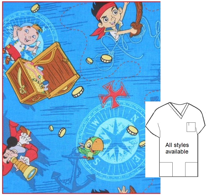 CART81314 - Jake In Neverland-Cartoon Pediatric Scrubs