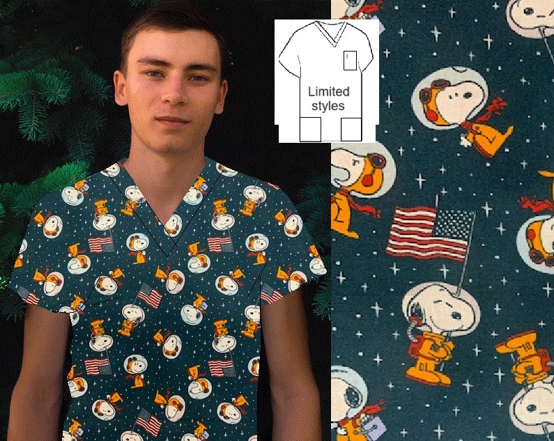 CART13LIMITED - Snoopy Space Oddity - patriotic cartoon print scrubs