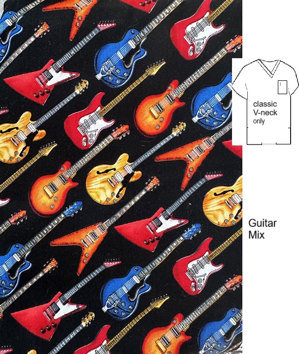 guitar mix print scrub top men