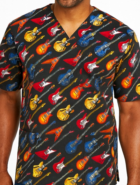M718LIMITED - Electric Guitar Mix print scrub top