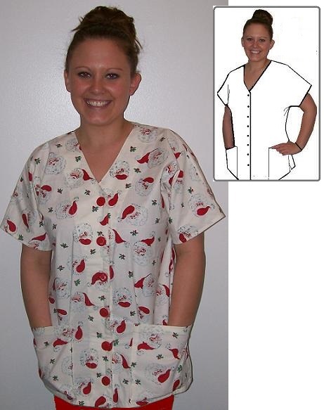 santas button front holiday print scrubs