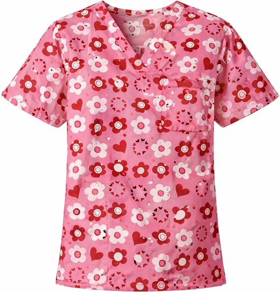 RM11A1519S - Flowers N Hearts print scrubs for women