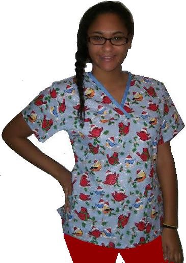 RM12312M - Holiday Feathers cross-over print scrubs