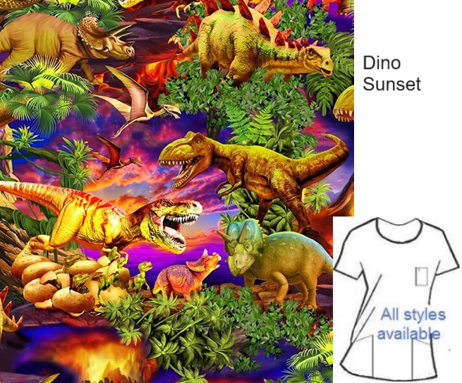 MUCTTFAB - Dino Sunset custom made scrub tops