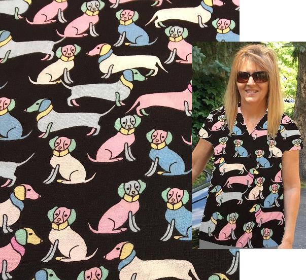 V3918TTFAB - Animated Dachshunds - Veterinary Print Scrubs