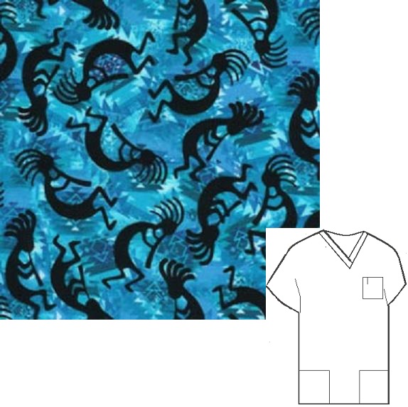 RM111913F - Blue Kokopelli southwest print scrubs