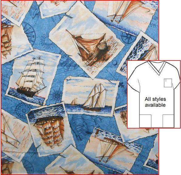 Historical Sailboats nautical  scrub tops