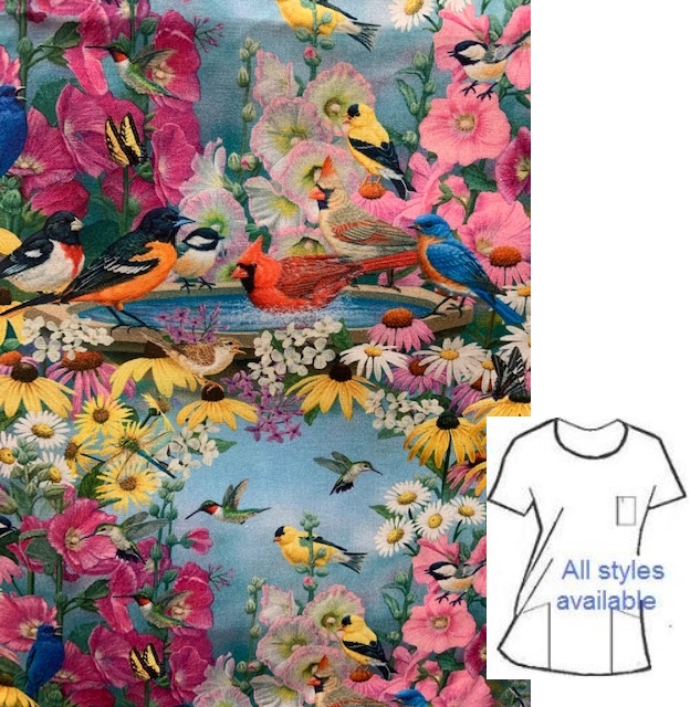 AP31922 - Birdbath Gathering print scrub tops