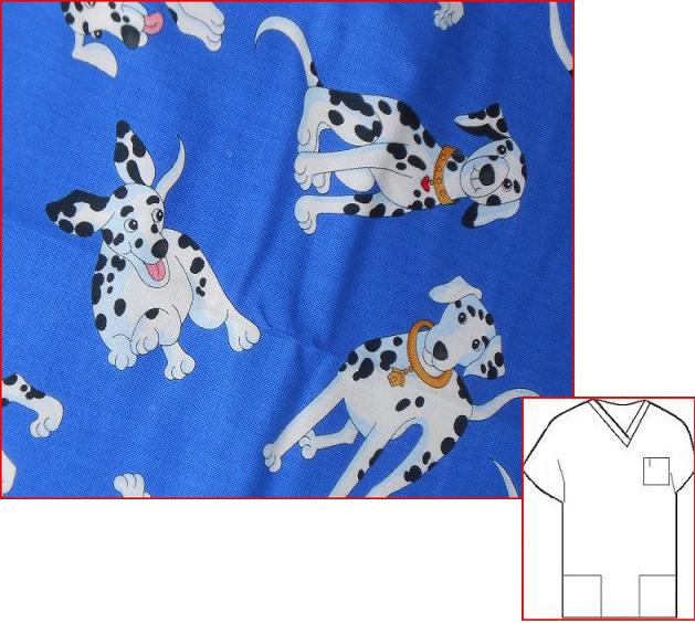 RM8043216XS - Dalmatian Toss Blue V-neck vet print scrubs