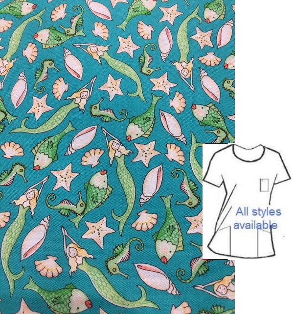 mermaids nautical print scrubs for women