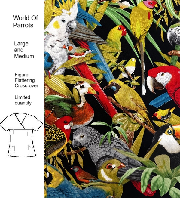 AP726LIMITED - World Of Parrots scrub tops
