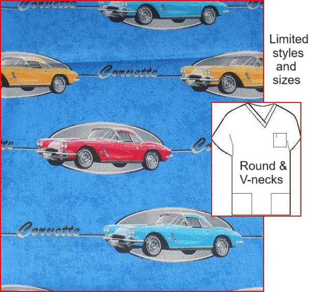 NU8314 - Corvettes On Blue - Print Scrubs for men and women