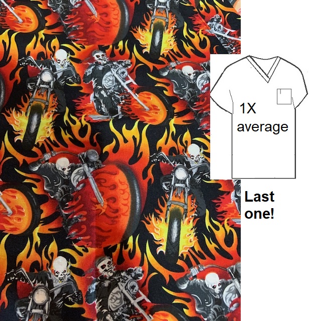 RM42420-1X - Ghost Rider unique biker print scrubs