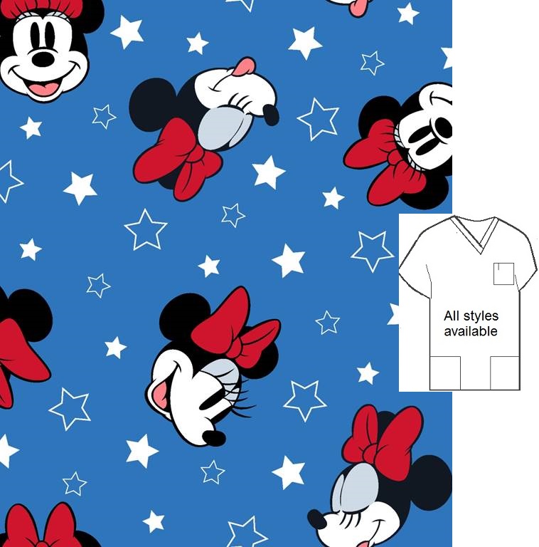 CART5322 - Patriotic Minnie cartoon print scrub tops