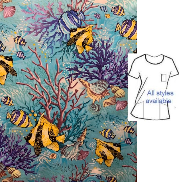 sultry island rhythm print scrub tops