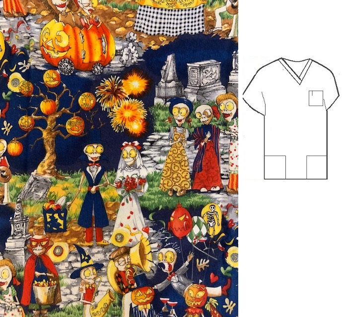 halloween print scrub tops 102914C