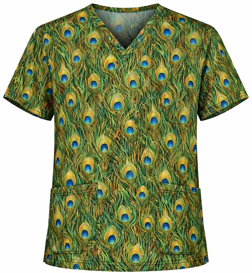 WWA5826 - Peacock Feather animal print scrub top
