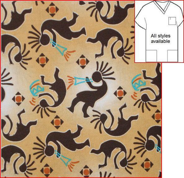 southwest kokopelli print scrub tops sand