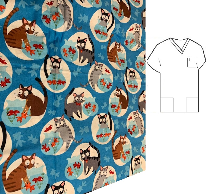 RM1122171150S - Cats Love Fish - Veterinary print scrubs