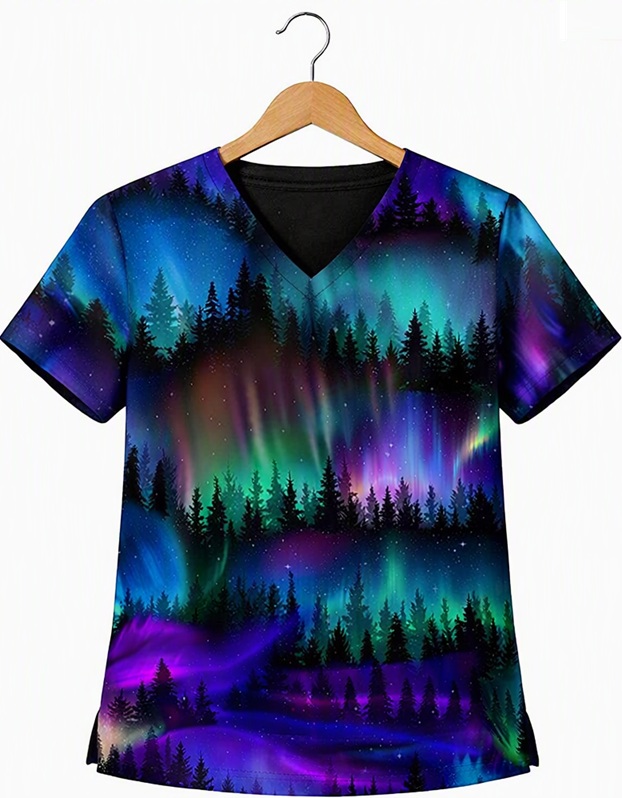 Aurora Borealis scrub tops