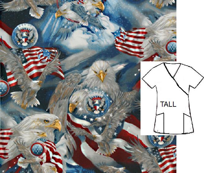 RM11543316XS - Eagle Patriots Mock Wrap TALL animal print scrubs