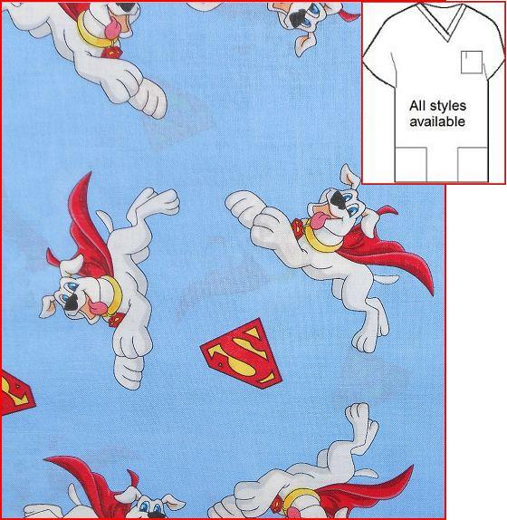 Krypto superman cartoon print scrubs