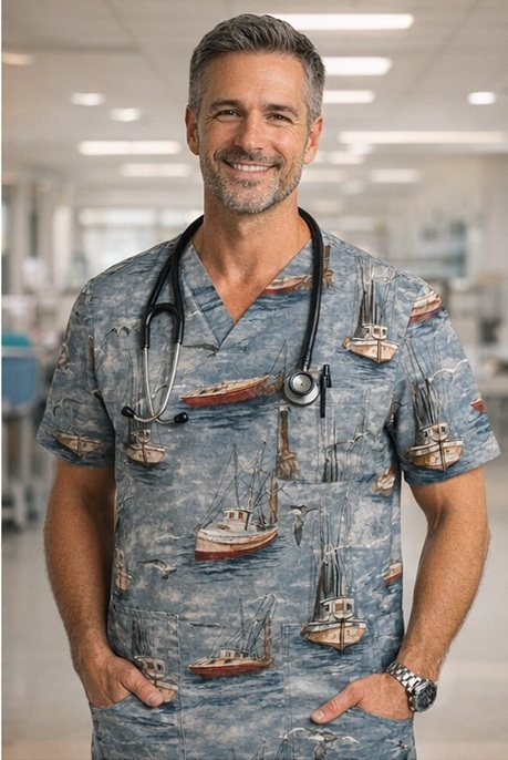 Dockside Drifters nautical scrub tops