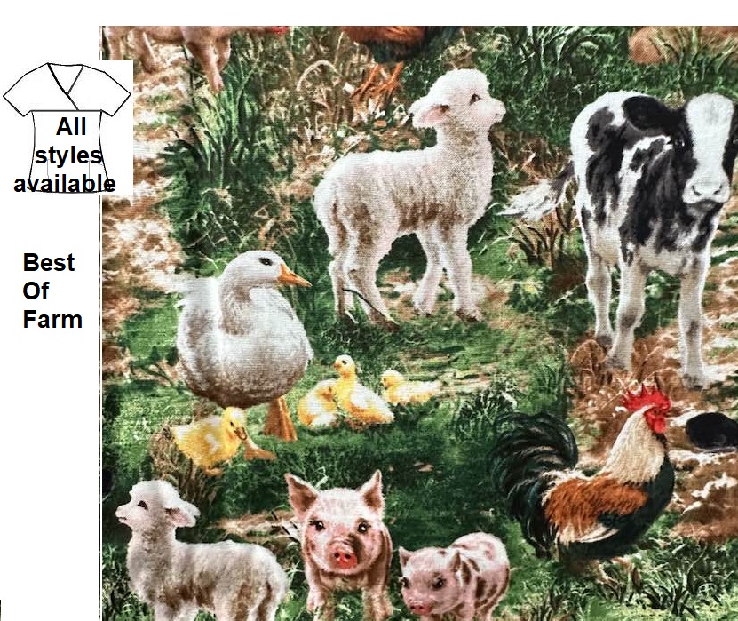 AF31223 - Best Of Farm animal print scrub tops