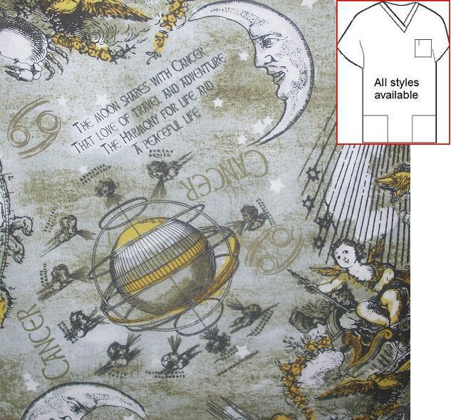 CEL8814B - Cancer -Zodiac Celestial Print Scrub Tops