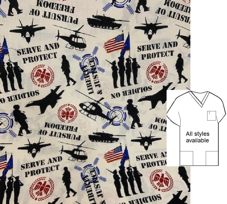 PAT73019 - Serve And Protect patriotic print scrubs