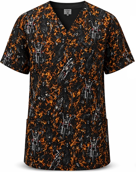 Reapers Ride Motorcycle print scrub top