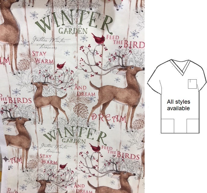 winter garden holiday print scrubs