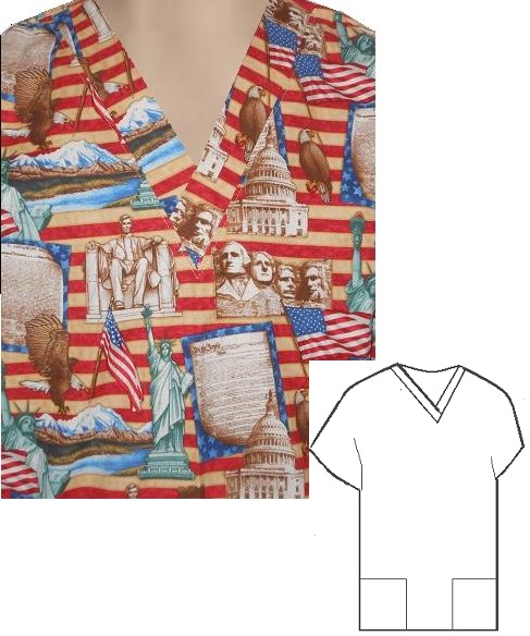 RM50622116M - We The People v-neck Patriotic Print Scrubs