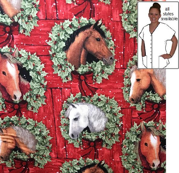 ACHOL5559 - Horse In Holiday Flair - Veterinary Christmas print scrubs