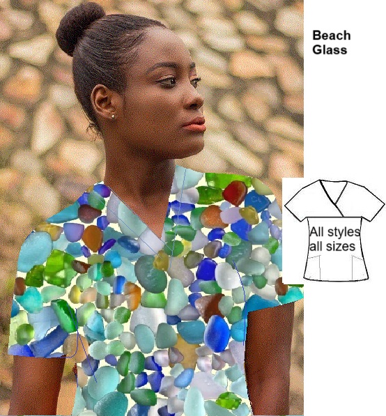 AOT31813 - Beach Glass tropical print scrubs