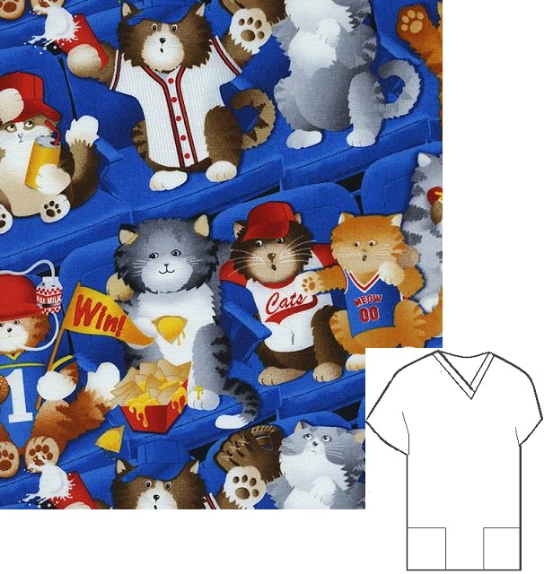 RM95922416M - Kitty Cat Baseball V-neck print scrubs