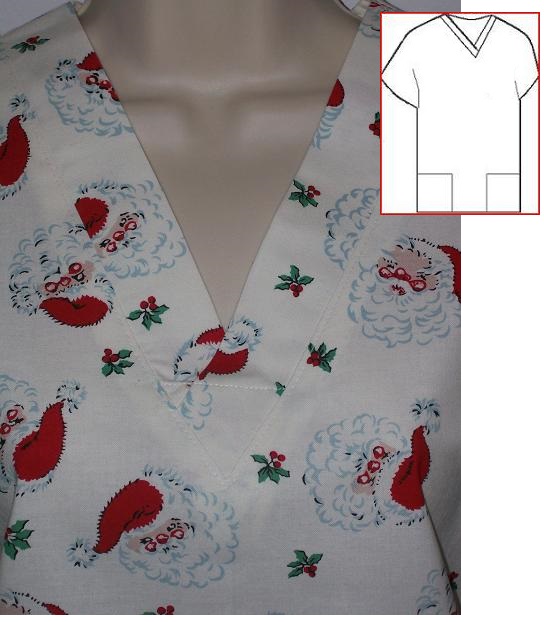 Santa White Holiday Print Scrubs