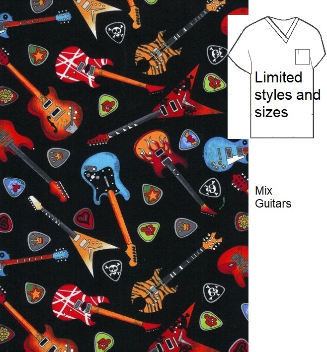 Mix Guitars scrub tops men