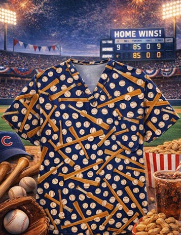 S42415946 - BALLS AND BATS baseball print scrub tops