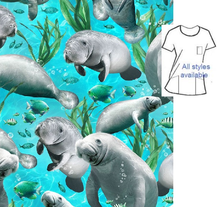 manatees animal print scrubs