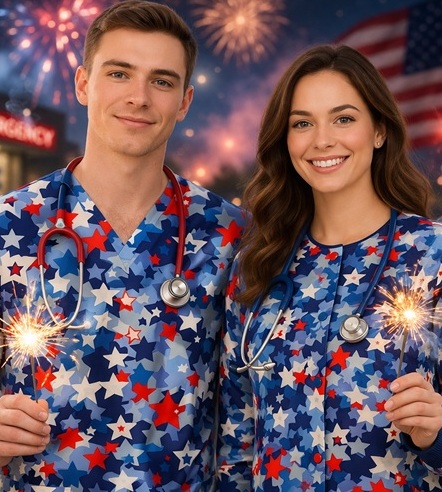 PAT82120 - INDEPENDENCE PARTY patriotic print scrubs