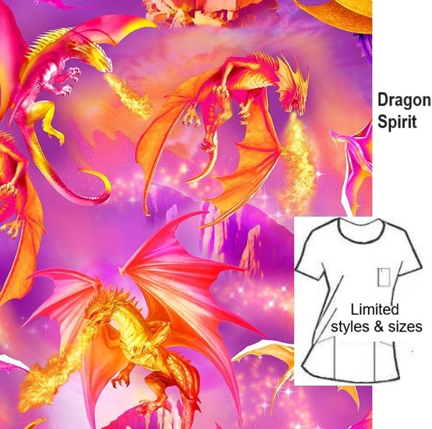 MU105LIMITED - SPIRIT OF DRAGON fantasy print  scrub top