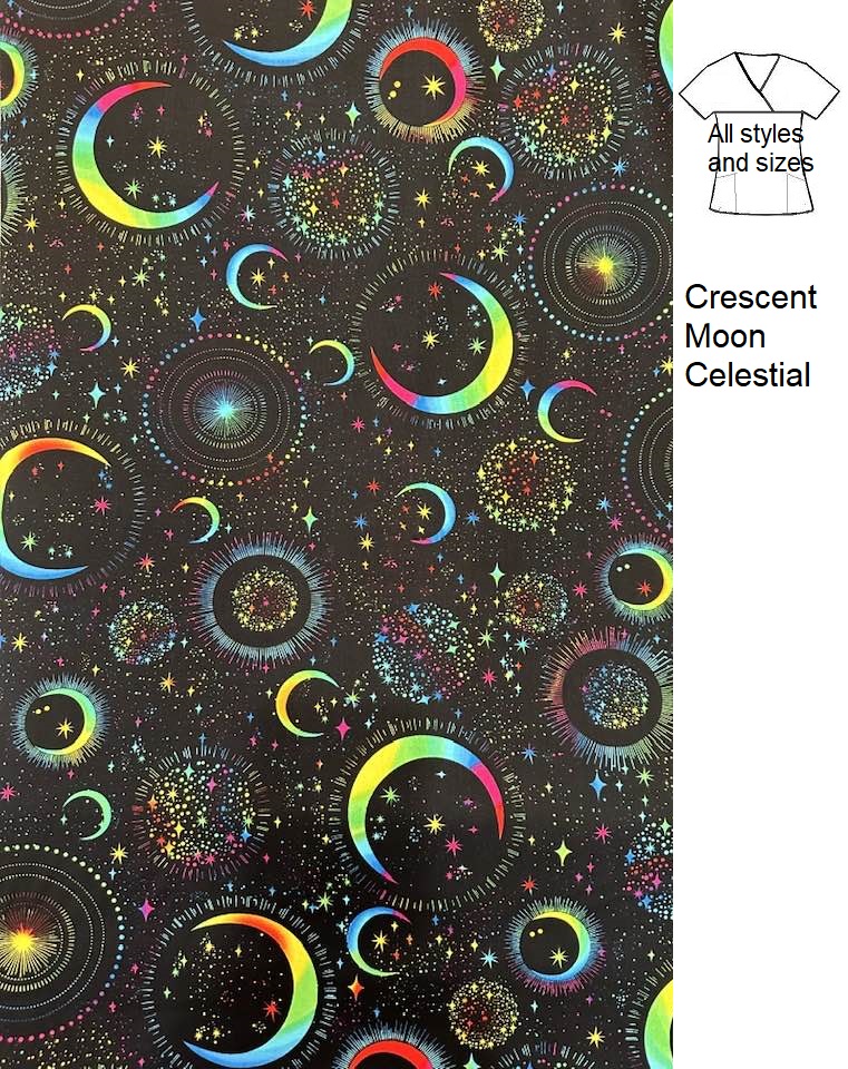 CEL32223 - Crescent Moon celestial scrub tops